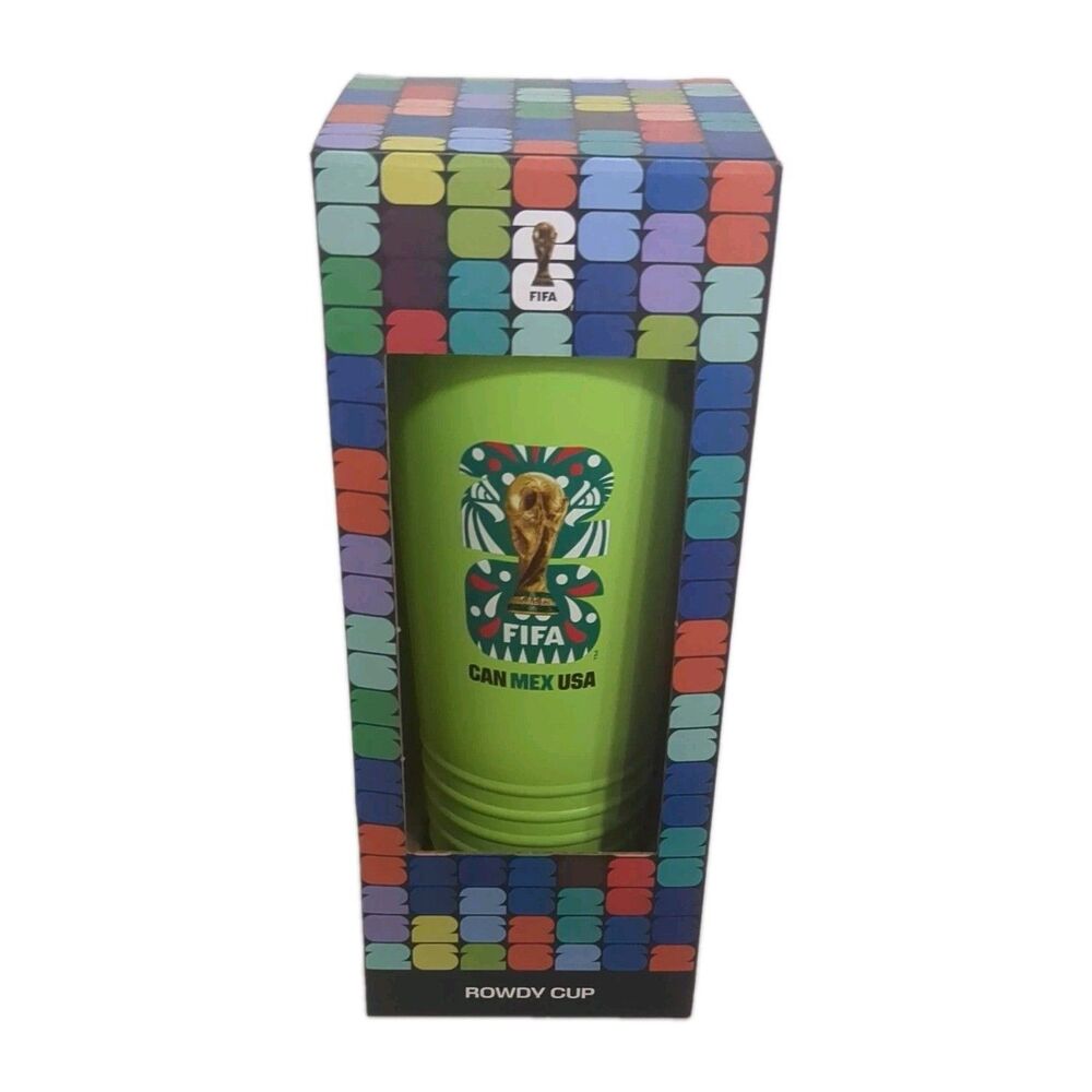 FIFA World Cup 26 Rowdy Cup Tumbler Horn Noisemaker 24oz Lime Green CAN MEX USA